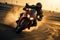 Fast paced race Motorcycle rider on sport bike at sunset