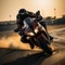 Fast paced race Motorcycle rider on sport bike at sunset