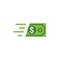 Fast send money transfer funds payment vector icon. Flying dollar money send logo