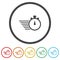 Fast service stopwatch icon. Set icons in color circle buttons
