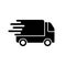 Fast Service Truck Shipping Order Silhouette Icon. Express Free Delivery Service Van Deliver Parcel Glyph Pictogram