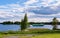 Fast Ship on Onega Lake and Nature in Karelia, Kizhi, Russia