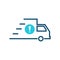 Fast shipping icon, delivery truck icon with exclamation mark. Fast shipping icon and alert, error, alarm, danger symbol