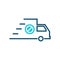 Fast shipping icon, delivery truck icon with not allowed sign. Fast shipping icon and block, forbidden, prohibit symbol