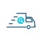 Fast shipping icon, delivery truck icon with research sign. Fast shipping icon and explore, find, inspect symbol