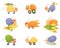 Fast Snails Vector Set. Funny Cartoon Mollusk Characters with Turbo Rocket Boosters