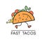 Fast tacos logo design, food service delivery, creative template for corporate identity, restaurant or cafe of Mexican