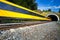 Fast train passing through a tunnel on a lovely summer day