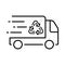 Fast Trash Car for Transportation Ecology Trash Line Icon. Waste Truck with Recycle Symbol. Garbage Truck for Rubbish