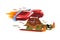 Fast Turtle Skiing, Funny Animal Cartoon Character with Turbo Speed Booster and Fire Vector Illustration on White