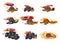Fast Turtles Collection, Animals Cartoon Characters with Turbo Speed Boosters and Fire Vector Illustration on White