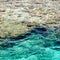 Fast water currents on river flow over colorful stones in summer