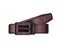 Fastened fashionable men`s brown leather belt with dark matted metal buckle isolated on white