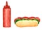 Fastfood clipart set, hot dog with salad leaves and ketchup