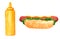 Fastfood clipart set, hot dog with salad leaves and mustard