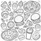 Fastfood doodle set, collection of fast food, isolated vector illustration, pizza, burgers and sushi rolls, philadelphia