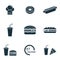 Fastfood icons set. Burger icon, Hot Dog icon, Drink with a straw icon and more. Premium quality symbol collection
