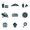 Fastfood icons set. Popcorn icon, croissant icon, pizza icon and more. Premium quality symbol collection. Fastfood icon