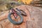 Fat bike on a slickrock at the sandstone canyon bottom