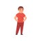 Fat Boy Standing with Hands in His Waist, Cute Overweight Child Character Vector Illustration