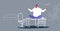 Fat businessman freelancer sitting lotus pose on table workplace desk obese business man keeping calm yoga meditation