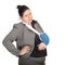 Fat businesswoman with broken hand