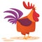 Fat cartoon rooster. Colorful vector illustration of singing rooster.