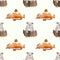 Fat cat, fat dog and hamburger seamless pattern