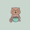 Fat Cat Happy Eating Noodle Flat Cartoon Mascot Illustration