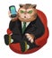 Fat cat talking on a mobile phone