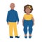 Fat dark skin couple. Funny cartoon personages in flat style