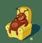 A fat deer sleeps in a yellow chair