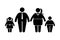 Fat family stick figure vector icon set. Obese people, children couple black and white flat style pictogram