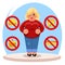 Fat female diet character health refusal junk food flat cartoon design vector illustration