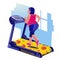Fat girl running on tradmill of pizza. weightloss concept- vector