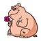 Fat hippo looking small flower postcard illustration