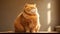 Fat lazy funny Orange tabby cat, chubby and furry pet portrait looking at camera, cute animal