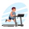 Fat man cardio running treadmill simulator fitness gym run exercise training lose weight concept flat design vector