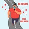 Fat man does running in a protective face mask and monitors heart rate. Precautions.Vector illustration