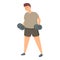Fat man dumbbell training icon cartoon vector. Workout gym