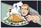 Fat man eating chicken. Stock illustration
