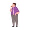 Fat Man Eating Hamburger, Obese Person Enjoying of Fast Food Dish, Unhealthy Diet and Lifestyle Vector Illustration