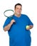 Fat man with a racket for play tennis