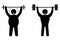 Fat man and strong sportsman fitness training. Body building. Healthy training.