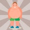 Fat man vector flat illustration overweight body person unhealthy big belly character.