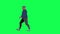 Fat man walking fast and standing and talking to his friend from right view on g