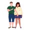 Fat obese couple standing together smiling overweight casual man woman obesity concept male female cartoon characters