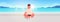 Fat obese man sitting lotus pose on sea beach overweight guy relaxing summer vacation concept seaside ocean beautiful