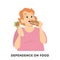 Fat overweight woman eating junk food illustration