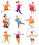 Fat people fitness gym vector.